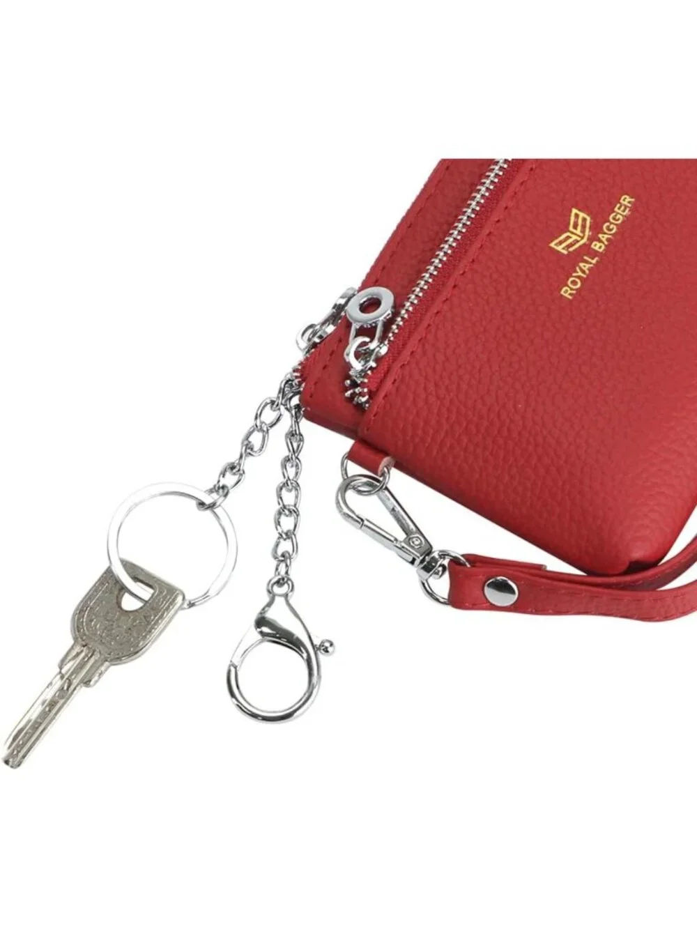 Genuine Leather RFID Coin Purse, Multi-Zipper Clutch Wallet with Keychain